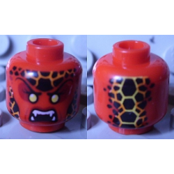 Minifigure, Head Alien Lava Monster with Yellow Eyes, Black Rocks, and Open Mouth with Fangs Pattern