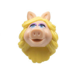 Minifigure, Head, Modified Muppet Miss Piggy with Bright Light Yellow Hair Pattern