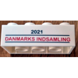 Brick 2 x 4 with '2021 DANMARKS INDSAMLING' Pattern