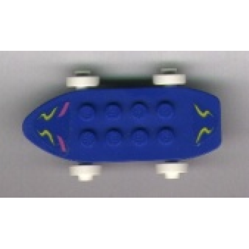 Деталь LEGO 2146c02pb01 Fabuland Skateboard with White Wheels with Decorative Swishes Pattern (Stickers) - Set 5870