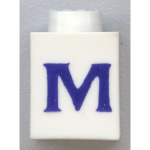 Деталь LEGO 3005ptMs Brick 1 x 1 with Blue Capital Letter M Pattern (Serif Font)