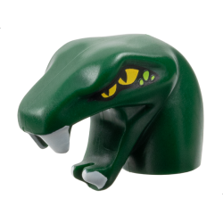 Minifigure, Head, Modified Snake Short Neck with Open Mouth with White Fangs, Yellow Eyes and Lime Spots Pattern