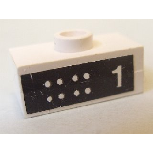 Деталь LEGO BA049pb01 Stickered Assembly 2 x 1 x 2/3 with 8 Dots and Number 1 on Black Background Pattern (Sticker) - Set 6371 - 1 Plate 1 x 2, 1 Plate Modified 1 x 2 with 1 Stud