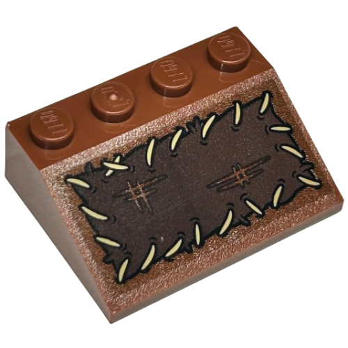 Деталь LEGO 3297pb056 Slope 33 3 x 4 with Dark Brown Fabric with Tears and Tan Stitching Pattern (Sticker) - Set 76429