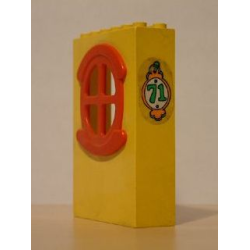 Fabuland Building Wall 2 x 6 x 7 with Round Symmetric Red Window with '71' Pattern (Sticker) - Set 3672