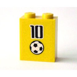 Brick 1 x 2 x 2 with Inside Axle Holder with Number 10 and Soccer Ball (Football) Pattern (Sticker) - Set 3424 Brick 1 x 2 x 2 with Inside Axle Holder with Number 10 and Soccer Ball (Football) Pattern (Sticker) - Set 3424