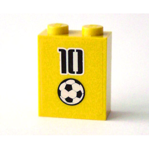 Деталь LEGO 3245bpb12 Brick 1 x 2 x 2 with Inside Axle Holder with Number 10 and Soccer Ball (Football) Pattern (Sticker) - Set 3424