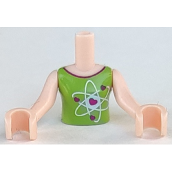 Torso Mini Doll Girl Lime Top with Heart Electron Orbitals Pattern, Light Nougat Arms with Hands