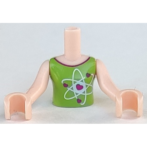 Деталь LEGO FTGpb103c01 Torso Mini Doll Girl Lime Top with Heart Electron Orbitals Pattern, Light Nougat Arms with Hands