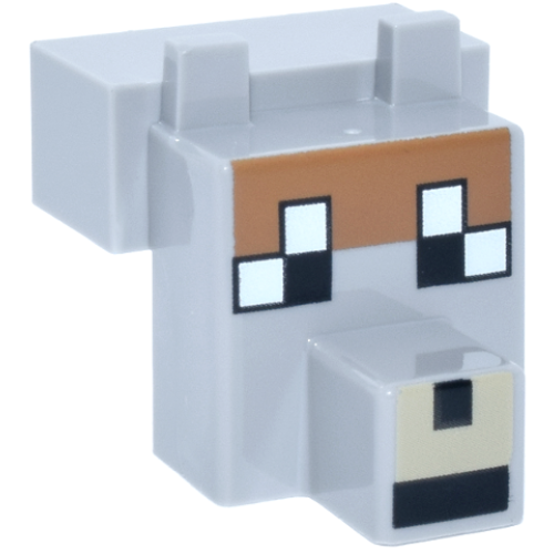 Деталь LEGO 20308pb05 Creature Head Pixelated with Snout with Black and White Eyes Large, Tan Muzzle, Medium Nougat Fur Pattern (Minecraft Tamed Wolf)