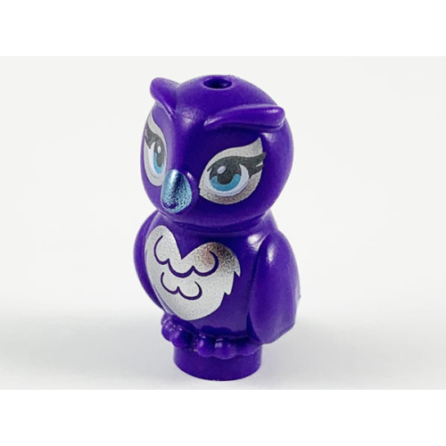 Деталь LEGO 21333pb04 Owl, Friends Style with Metallic Light Blue Beak and Silver on Chest, Back, and Around Eyes Pattern