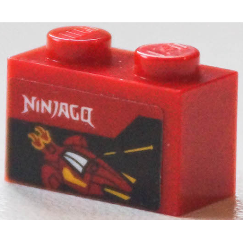 Деталь LEGO 3004pb274 Brick 1 x 2 with 'NINJAGO', Spaceship and Flames Pattern (Sticker) - Set 40346