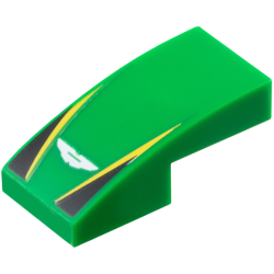 Slope, Curved 2 x 1 x 2/3 with White Aston Martin Logo, Yellow Stripes, Black Triangles Pattern Slope, Curved 2 x 1 x 2/3 with White Aston Martin Logo, Yellow Stripes, Black Triangles Pattern
