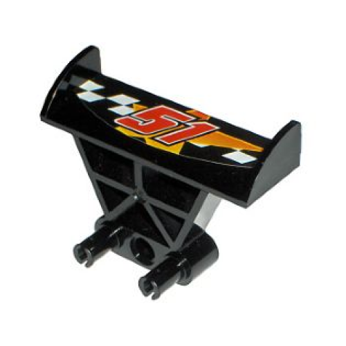 Деталь LEGO 30626pb03 Vehicle, Spoiler 3 x 4 x 6 with Red '51' and Checkered Pattern (Sticker) - Set 8651