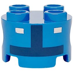 Brick, Round 2 x 2 with Pin Holes with Two White Rectangles and Dark Blue Inverted T-Shape Pattern (Super Mario Blue Toad Pit Crew Torso) Brick, Round 2 x 2 with Pin Holes with Two White Rectangles and Dark Blue Inverted T-Shape Pattern (Super Mario Blue Toad Pit Crew Torso)