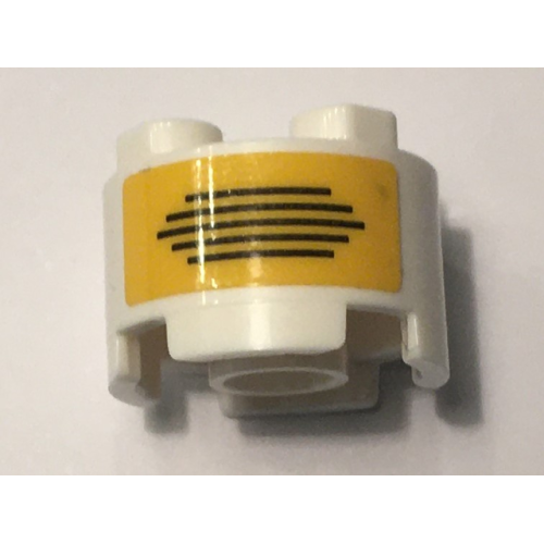 Деталь LEGO 3941pb37 Brick, Round 2 x 2 with Axle Hole with Black Lines on Yellow Background Pattern (Sticker) - Set 10274