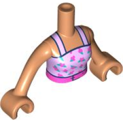 Torso Mini Doll Woman Lavender Halter Top with Dark Pink Belt and Berries Pattern, Nougat Arms with Hands