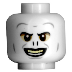 Minifigure, Head Alien with HP Voldemort Black Eyebrows and Nostrils, Light Bluish Gray Wrinkles, Dark Tan and Tan Eye Shadow, Open Mouth Smile with Bright Light Yellow Top Teeth Pattern