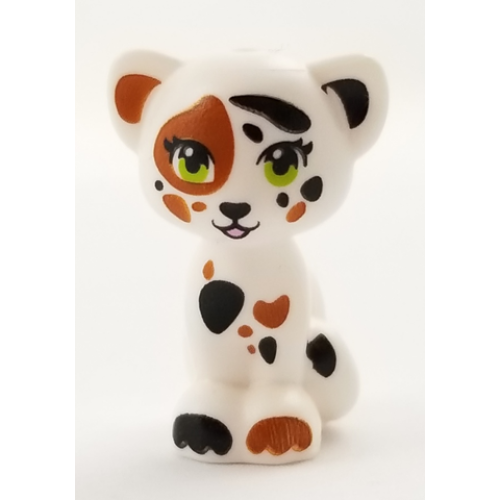 Деталь LEGO 11602pb06 Cat, Friends Style, Sitting with Lime Eyes, Eyelashes, Black and Dark Orange Inner Ears, Patches and Paws Pattern (Vega)