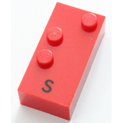 Brick, Braille 2 x 4 with 3 Studs with Black Capital Letter S Pattern (dots-234 ⠎) Brick, Braille 2 x 4 with 3 Studs with Black Capital Letter S Pattern (dots-234 ⠎)
