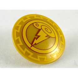 Minifigure, Shield Circular / Round Convex Face with Bright Light Orange Border, Storm Clouds with Lightning Pattern Minifigure, Shield Circular / Round Convex Face with Bright Light Orange Border, Storm Clouds with Lightning Pattern