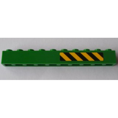 Деталь LEGO 6111pb010R Brick 1 x 10 with Black and Yellow Danger Stripes Pattern Right Side (Sticker) - Set 7939