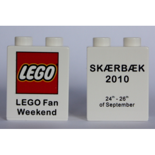 Деталь LEGO 4066pb381 Duplo, Brick 1 x 2 x 2 with LEGO Fan Weekend 2010 Pattern