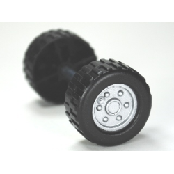 Duplo Wheel with Tread (28mm diameter) Double Assembly with Metal Axle (34mm) and Silver Classic Hub Pattern Duplo Wheel with Tread (28mm diameter) Double Assembly with Metal Axle (34mm) and Silver Classic Hub Pattern