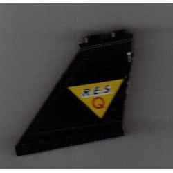 Tail 4 x 1 x 3 with Black 'R.E.S.' and Red 'Q' on Yellow Triangle Pattern Model Left Side (Sticker) - Set 6451