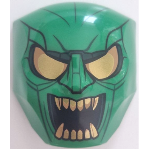 Деталь LEGO 3524pb05 Large Figure Face with Brow and Nose Detail, 2 x 2 Round Brick Attachment with Gold Eyes, Open Mouth with Teeth, and Lines Pattern (Green Goblin)