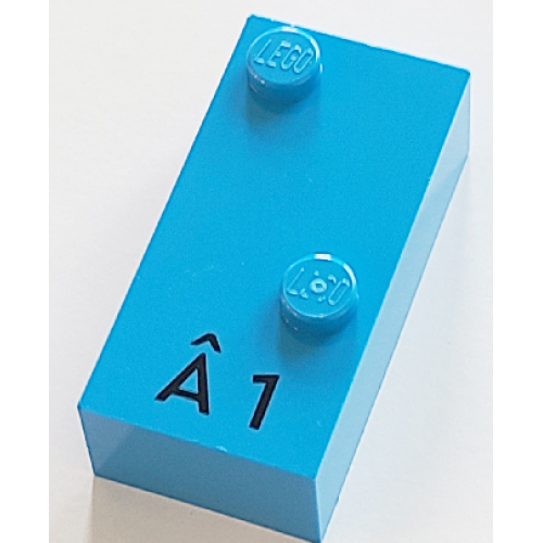Деталь LEGO 60305pb01 Brick, Braille 2 x 4 with 2 Studs with Black Capital Letter A with Circumflex (Â) / Number 1 Pattern (dots-16 ⠡) (French with Antoine Numbers)