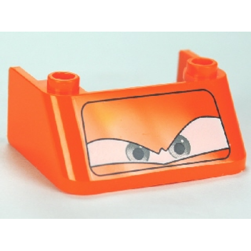 Деталь LEGO 2437pb05 Windscreen 3 x 4 x 1 1/3 with 2 Studs on Top with Blue Eyes on White Background Pattern