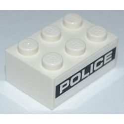 Brick 2 x 3 with White 'POLICE' on Black Background Pattern on Both Sides (Stickers) - Set 8186 Brick 2 x 3 with White 'POLICE' on Black Background Pattern on Both Sides (Stickers) - Set 8186
