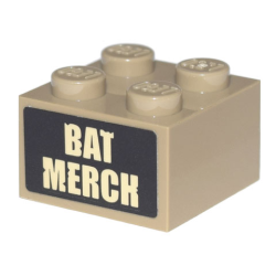 Brick 2 x 2 with Tan 'BAT MERCH' Pattern (Sticker) - Set 70840 Brick 2 x 2 with Tan 'BAT MERCH' Pattern (Sticker) - Set 70840