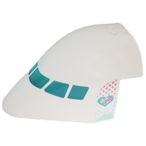 Деталь LEGO 67241pb03 Aircraft Fuselage Forward Top Curved 8 x 12 x 6 with 6 Window Panes with Molded Trans-Light Blue Glass and Dark Pink Flamingo with Bright Light Orange Beak and Medium Azure Heart Pattern on Both Sides (Stickers) - Set 41429