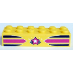 Brick 2 x 6 with Dark Blue and Magenta Stripes and Star with White Center Pattern (Sticker) - Set 41346