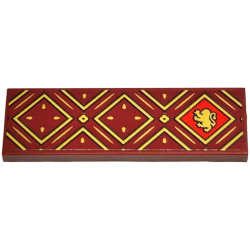 Tile 2 x 6 with Gold Squares and Lines with Black Outlines and HP Gryffindor House Lion on Red Background Pattern (Sticker) - Set 76416