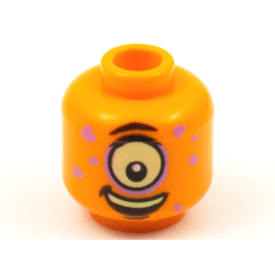 Minifigure, Head Alien Medium Lavender Spots, Large Yellowish Green Eye Cyclops Pattern