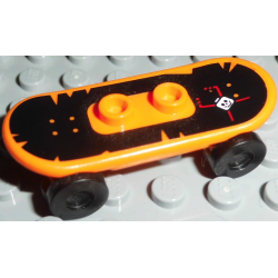 Minifigure, Utensil Skateboard Deck with White Skull and Red Lines on Black Background Pattern (Sticker) with Black Wheels (42511pb28 / 2496) - Set 79104