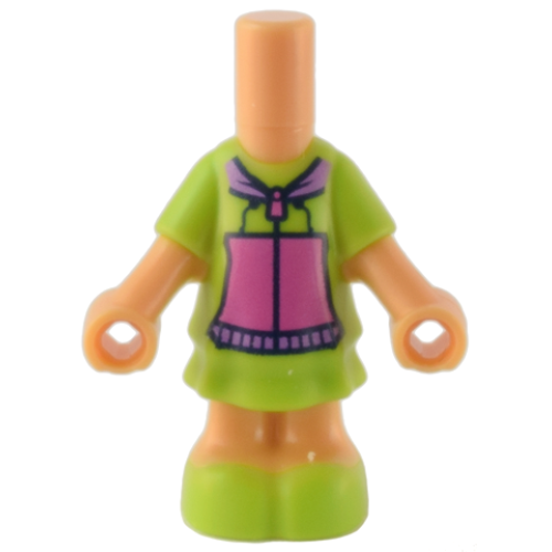Деталь LEGO 69969pb13 Micro Doll, Body with Molded Lime Short Layered Dress and Shoes and Printed Hoodie with Dark Pink Zipper and Pockets, Medium Lavender Hood and Waistband Pattern