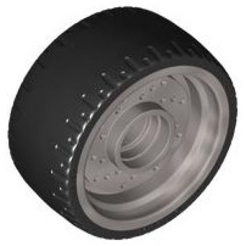 Деталь LEGO 72206pb01 Wheel 24 x 12 with Pin Hole with Molded Black Hard Rubber Tire Pattern - Dark Bluish Gray