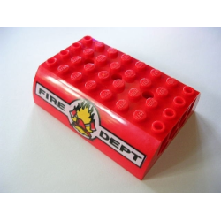 Slope, Curved 6 x 8 x 2 Double with Black 'FIRE DEPT', Yellow Flames, Crossed Axes, and Helmet on White Background Pattern Slope, Curved 6 x 8 x 2 Double with Black 'FIRE DEPT', Yellow Flames, Crossed Axes, and Helmet on White Background Pattern