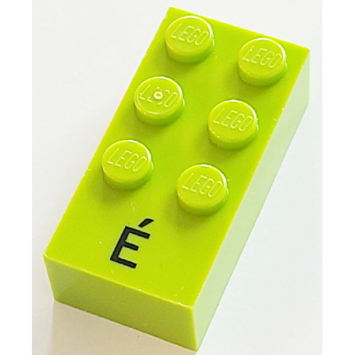 Деталь LEGO 60290pb01 Brick, Braille 2 x 4 with 6 Studs with Black Capital Letter E with Acute (É) Pattern (dots-123456 ⠿) (French with Antoine Numbers)