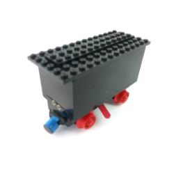 Train Battery Box Car with Two Contact Holes, Red Switch Lever, Blue and Red Magnets, Red Wheels, and Black Roof