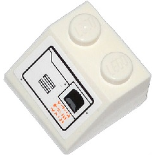 Деталь LEGO 3039pb077L Slope 45 2 x 2 with SW Snowspeeder Vents and Orange Alien Characters, Black Outline Pattern Model Left Side (Sticker) - Set 75049