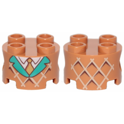 Brick, Round 2 x 2 with Pin Holes with Waffle, Turquoise Lapels, White Shirt and Gold Tie Pattern Brick, Round 2 x 2 with Pin Holes with Waffle, Turquoise Lapels, White Shirt and Gold Tie Pattern