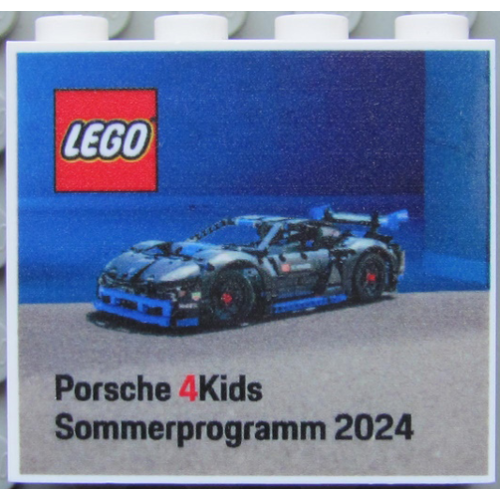 Деталь LEGO 49311pb047 Brick 1 x 4 x 3 with LEGO Logo and 'Porsche 4Kids Sommerprogramm 2024' Pattern