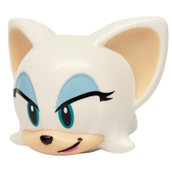 Minifigure, Head, Modified Bat with Molded Light Nougat Face and Inner Ears and Printed Dark Turquoise Eyes, Bright Light Blue Eye Shadow, Black Nose and Mouth with Dark Pink Lips Pattern Minifigure, Head, Modified Bat with Molded Light Nougat Face and Inner Ears and Printed Dark Turquoise Eyes, Bright Light Blue Eye Shadow, Black Nose and Mouth with Dark Pink Lips Pattern