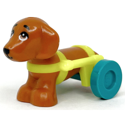 Dog, Friends Style, Dachshund with Neon Yellow Wheelchair Harness with Dark Turquoise Wheels (Pickle) Dog, Friends Style, Dachshund with Neon Yellow Wheelchair Harness with Dark Turquoise Wheels (Pickle)