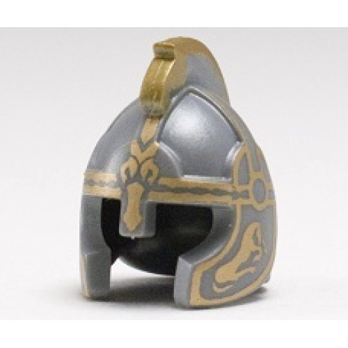 Деталь LEGO 10054pb01 Minifigure, Headgear Helmet Castle with Cheek Protection and Comb with Gold Trim Pattern (Eomer)